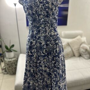 Liz Claiborne Navy and White Floral Midi Dress